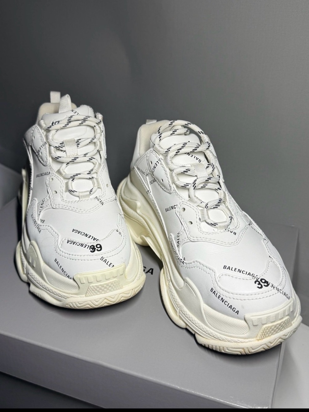 Balenciaga White and Off-White Triple-Soled Chunky Sneakers